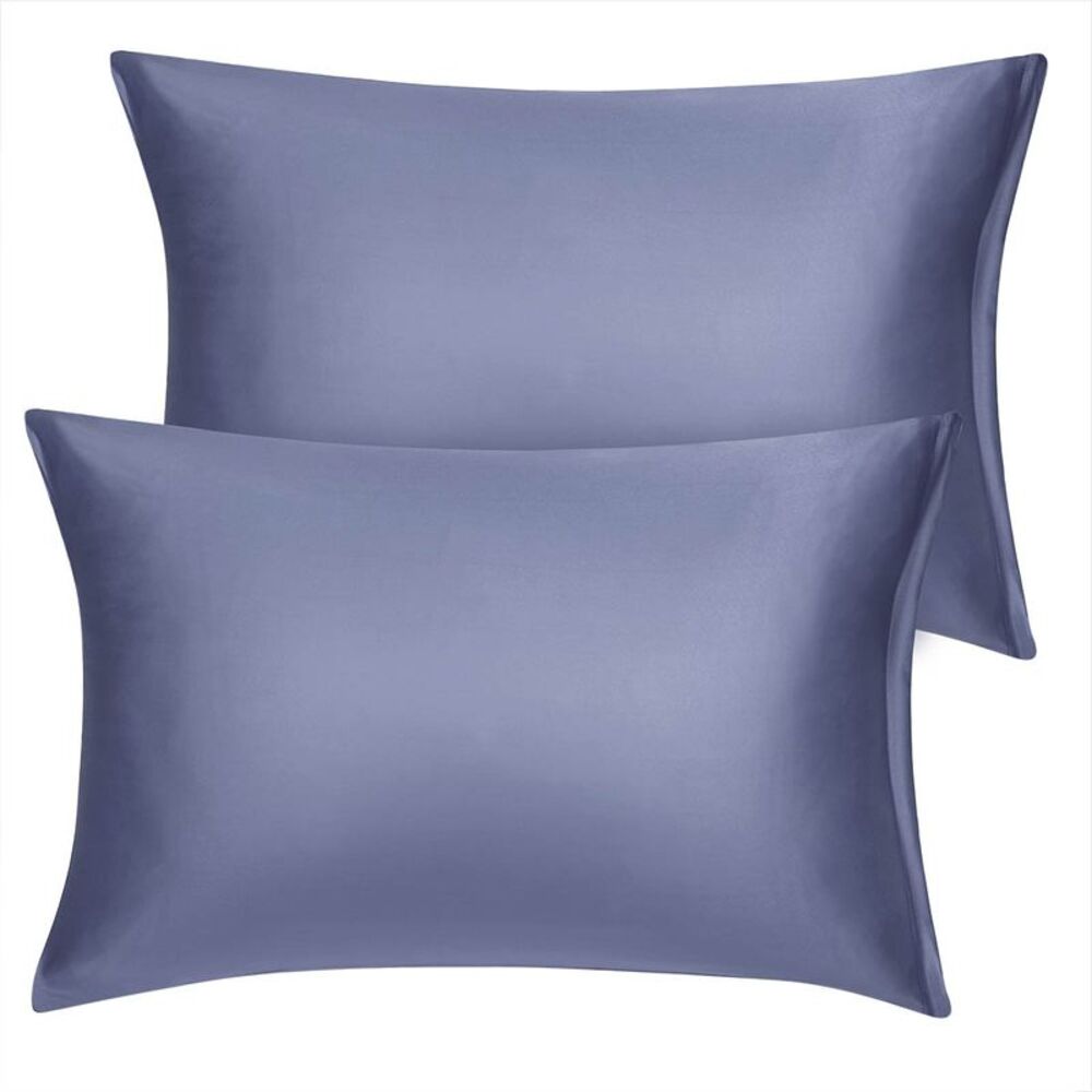 2pcs Satin Pillowcase with Zipper Soft Luxury Silky Pillow Covers Slate Gray
